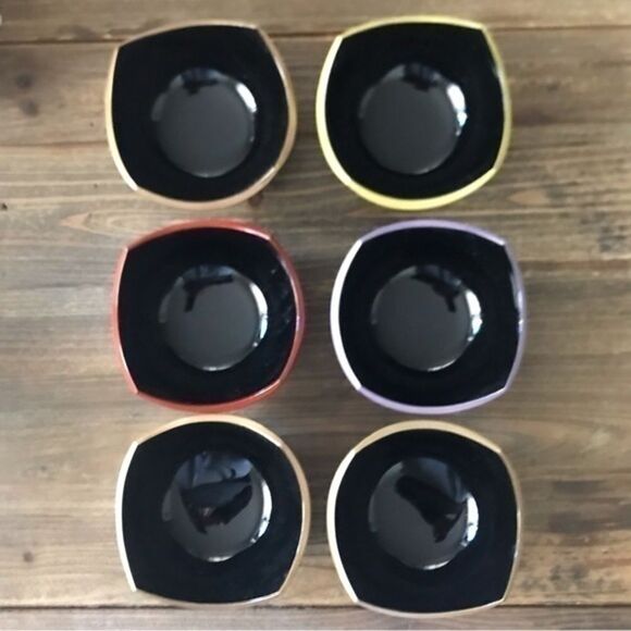 Asian Small Cup Set of 6 black with color trim - Picture 2 of 13